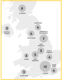 Map of grants by UK region